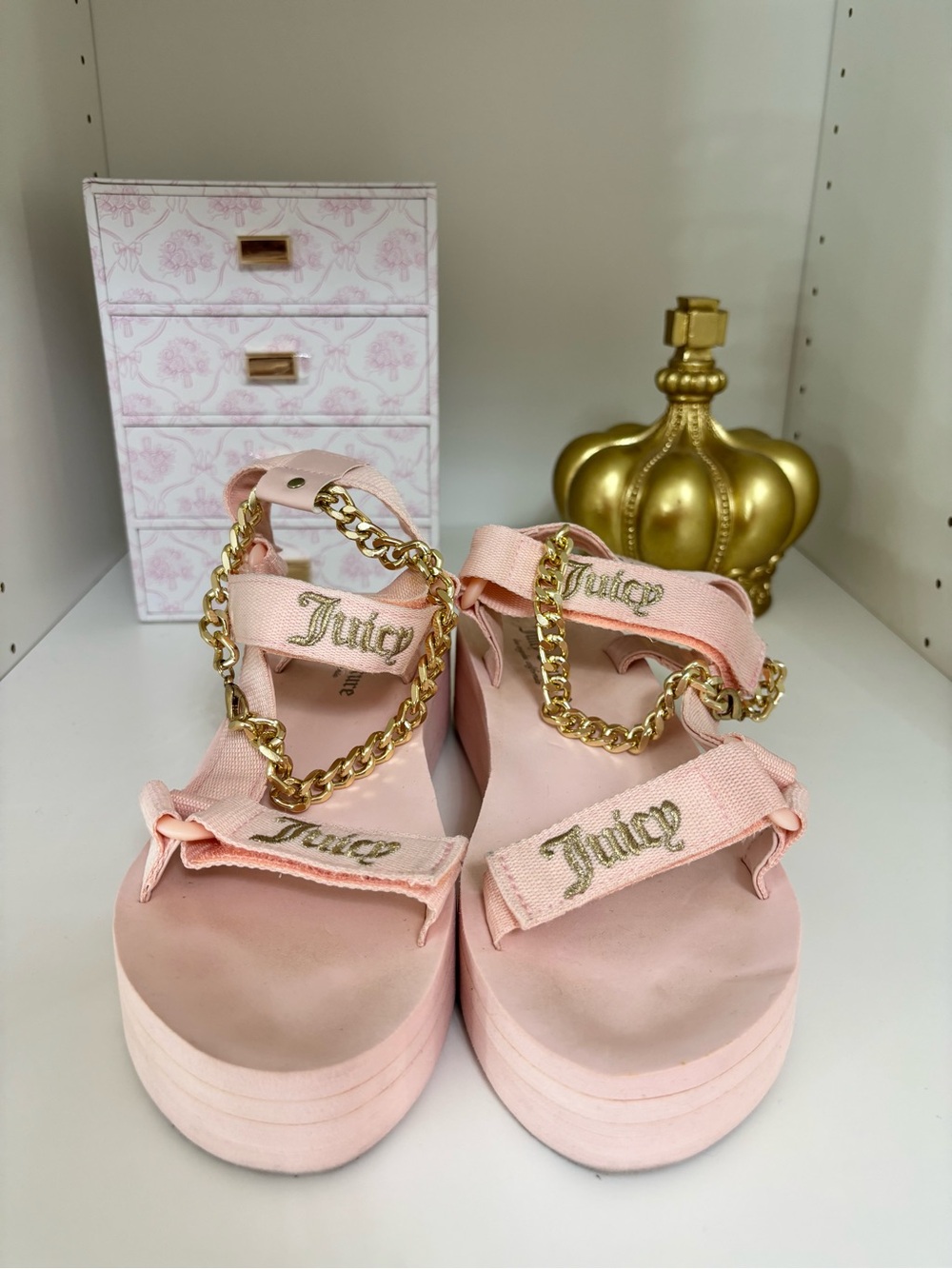 Juicy Couture Pink Gold Chain Platform Sandals 8